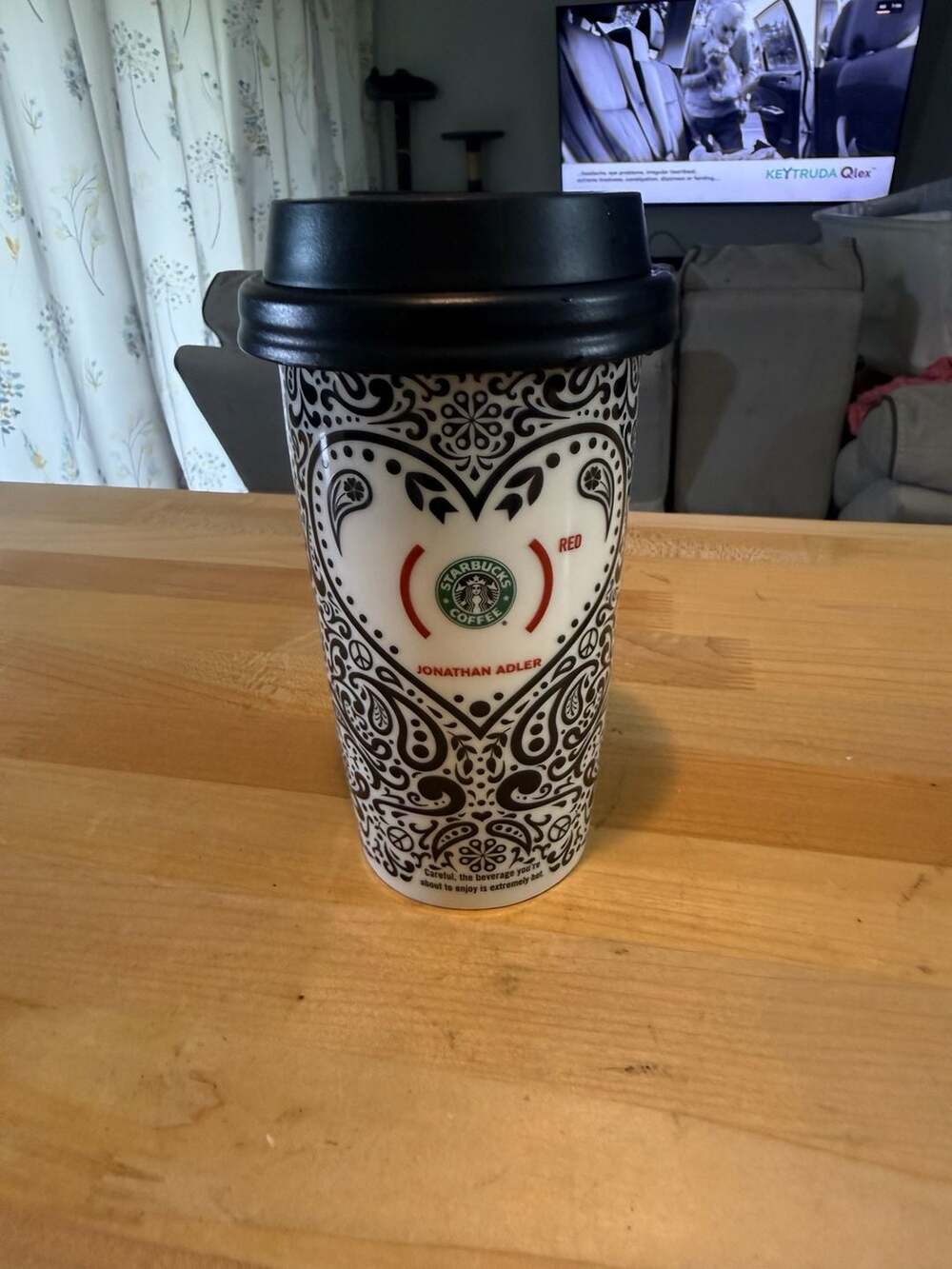 Starbucks 2010 Jonathan Adler (Product) RED Paisley Ceramic Travel Tumbler 12 oz